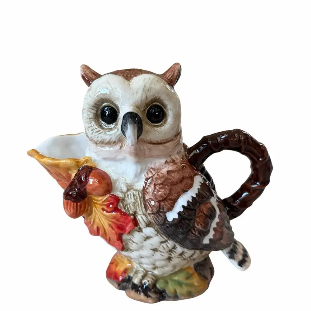 Heritage Harvest Owl Cream & Sugar Set Ceramic Fall Autumn Thanksgiving New